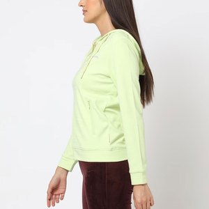 BIG TEN APPAREL Sweat-shirt zippé à capuche vert clair pour femme, manches longues, couleur unie, tricoté, respirant, pour l'automne, style urbain - Product Image 2