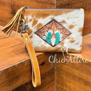 กระเป๋าสตางค์หนังแท้สำหรับผู้หญิงแบบตะวันตกกระเป๋าหนังแท้สำหรับใส่เครื่องสำอางหนังวัวมีพู่ห้อย - Product Image 1