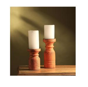 Soporte de vela de pilar de madera Premium hecho a mano Juego de 2 Mango Wood Low MOQ Fabricante venta directa de fábrica - Product Image 1