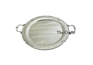 Plateau de service en acier inoxydable couleur argent avec poignées en forme de feuille, ustensiles de cuisine, plateau pour aliments, collations, desserts, chocolat - Product Image 5