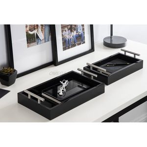 Juego de bandejas de madera de alta calidad en color azul marino rico con forma elegante y diseño moderno Ideal para decoración y entretenimiento del hogar - Product Image 3