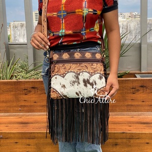2025 Custom Wholesale OEM Ladies Hand Tooled Cowhide Leather Fringe Shoulder <b>Bag</b> Luxury Women's Genuine Leather <b>Messenger</b> <b>Bags</b> - Product Image 1