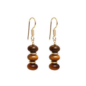 Handcrafted Tiger Eye Gemstone <b>Earrings</b> with Gold Round Spacer Beads & Gold-Plated Hook Dangle <b>Earrings</b> - Product Image 1