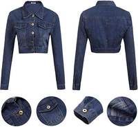 Kivotech Automne Femmes Recadrée Denim Vestes Casual Solide Couleur Jeans Veste Slim Fit Coton Outwear Veste