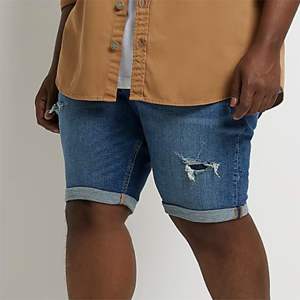 70% Cotton 2% Elastane 28% Polyester Skinny Fit Denim Fabric Turned Hem Belt Loops Indigo Skinny Fit Denim <b>Shorts</b> - Product Image 6