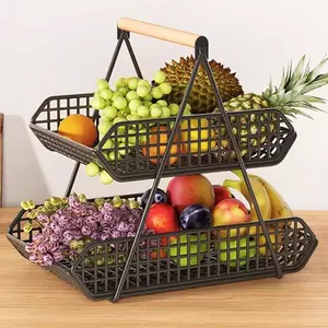 ตะกร้าผลไม้โลหะ2ชั้นชั้นชั้นวางผักชั้นวางบนเคาน์เตอร์ที่จัดห้องครัวที่มีน้ำหนักเบาเป็นมิตรกับสิ่งแวดล้อม - Product Image 2