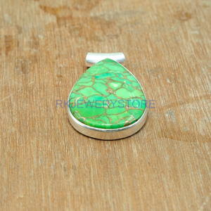Grand collier pendentif en pierre turquoise cuivre verte, pendentif statement en argent sterling 925, pendentif en pierre verte, cadeau de Noël - Product Image 6
