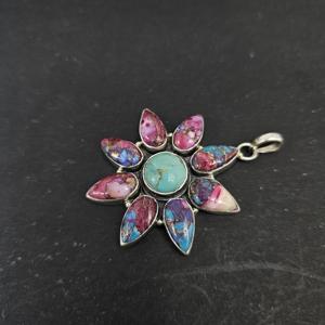 Colgante de plata con piedras preciosas turquesa Oyster, Plata de Ley 925, piedra preciosa multicolor, joyería colgante de plata - Product Image 2