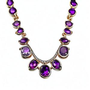 จี้พลอยอเมทิสต์สีฟ้าหยดน้ำตาสร้อยทองคำ18K จี้อัญมณีรูปหยดน้ำเครื่องประดับ - Product Image 3