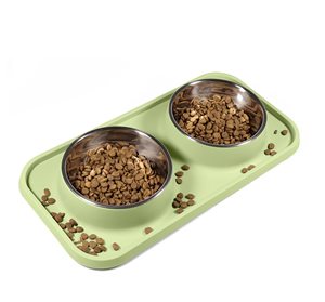 Ensemble de deux bols pour animaux de compagnie en acier inoxydable, plat de nourriture et d'eau pour chat et chien avec plateau, pour usage domestique - Product Image 1