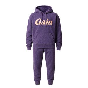 Ensemble de survêtement violet pour hommes, sweat à capuche et joggers à logo personnalisé, survêtement en polaire délavé à l'acide - Product Image 2