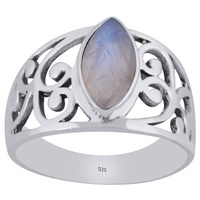 Superbe bague classique oxydée avec travail artisanal Jali, pierre précieuse grenat de forme marquise, bijou en laiton plaqué argent