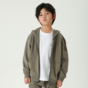 OEM de alta calidad niños invierno cremallera pulóver Sudadera con capucha bolsillo Casual Color sólido 100% algodón tejido de punto liso teñido personalizado - Product Image 3