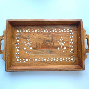 Wooden Traditional Design Bone Inlay Tray Elegant Handcrafted Serving Plate Decorative Home Centerpiece Multi Use Stylish - Product Image 1