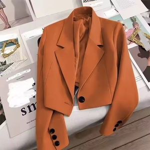 2025 dames laine col en v manteau simple bouton court Blazers poches solide motif mode femmes manteau non tissé méthode de tissage - Product Image 2