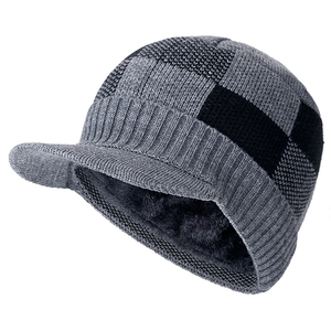 New Style Warm Winter Knitted Hat Brim Stylish Add Fur <b>Lined</b> Soft <b>Beanie</b> Hat Lattice Design Thick Winter Cap for Men - Product Image 6