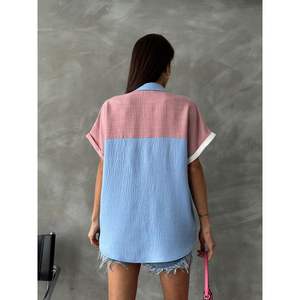 Blusas y Camisas para Mujer Topshow, Azul y Rosa Pálido, con Bolsillo Frontal, Disponibilidad al por Mayor - Product Image 1