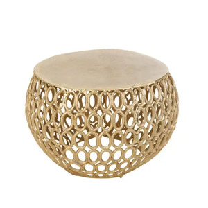 Table basse ronde en maille d'aluminium de style moderne fait à la main en or pour la décoration de salon à la maison-meubles en métal - Product Image 5