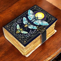Grand Grimoire Vintage de 400 pages en cuir imprimé Papillon de lune, Journal fait main en papier à bords frangés, Thème Ombres, Cadeau Sorcière
