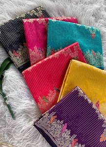 New Designer Traditional Benarasi Mushro <b>Satin</b> Silk Sarees Zari Weaving <b>Blouse</b> Teal Color Jacquard Trending Collection for - Product Image 5