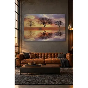 Impression sur toile Fida : Trois arbres reflétés dans l'eau au coucher du soleil - Product Image 5