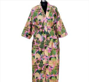 Albornoz indio Vintage Kimono de algodón, traje de noche, ropa de verano con estampado de algodón, Kimono largo de Playa, hermoso estampado Floral - Product Image 4