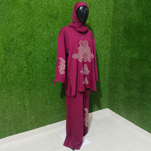 Maillot de bain musulman entièrement recouvert Hijab Robe de bain à manches courtes Pantalon long Motif solide Service OEM Maillot de bain musulman - Product Image 1