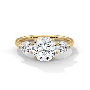 2CT Round Lab Diamond Engagement Ring with Pear Side Stones VVS Clarity 3-<b>Stone</b> Gold Ring Lab Grown Diamond Ring Custom - Product Image 3