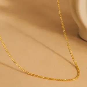 สร้อยคอโซ่ฟิกาโร่ขนาดเล็กทำจากสแตนเลสสตีลชุบทอง ประดับเพชรและมุก - Product Image 2