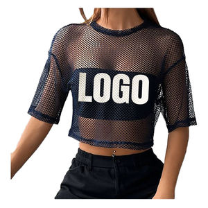 Top corto transpirable, camiseta de malla, logotipo personalizado, liso, manga corta, Top corto para mujer, ropa de salón, camiseta para mujer - Product Image 6