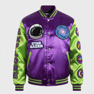 Chaqueta Universitaria de Satén con Bordado Chenille de Diseño Moderno y Ajuste Cómodo, Chaqueta de Béisbol de Satén con Bordado Personalizado para Hombre - Product Image 1