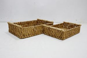 Artex Dong Thap Factory Handmade Rectangular <b>Water</b> Hyacinth Baskets Set of 2 with <b>Iron</b> Frame and Wooden Handles for Rustic Decor - Product Image 5