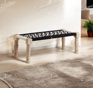 Premium Quality Eco-Friendly Wooden Ottoman <b>Stool</b> Farmhouse Modern Design Space Saving Apartment Use Bone Inlay Console - Product Image 3