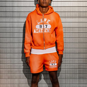 Custom Autumn Terry Print Sun Faded Sweatsuit Tracksuit Baggy Oversize Washed <b>Zip</b> <b>up</b> Sweat Distressed <b>Hoodie</b> Set - Product Image 5