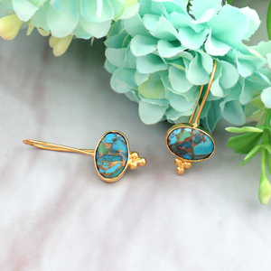 Colección de cuentas de moda Oval Cobre Turquesa Gancho Pendiente Diseñador minimalista Pendientes de gancho hechos a mano para mujeres Uso diario - Product Image 2