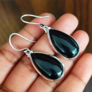 Boucles d'oreilles en forme de poire en argent Sterling Offre Spéciale 925 Attrayant Black Onyx Gemstone Design Accessoire pour femmes à la mode Direct - Product Image 2