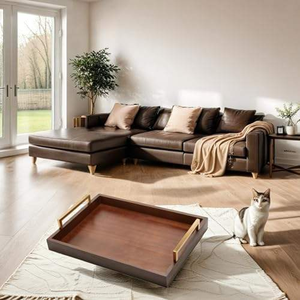 Plateau de service rectangulaire en bois moderne et élégant, plateau de table basse en bois, plateau à bougies - Product Image 2