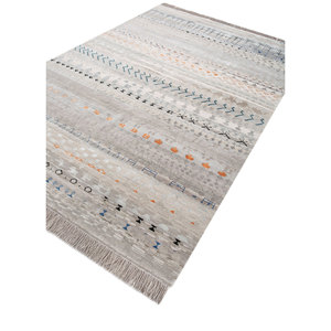 Alfombra Manchaha 9x12 de Lana y Seda de Bambú Anudada a Mano, Patrón Geométrico, Alfombra para Sala de Estar, Alfombra para Pasillo, Forma Rectangular, Gris Negro - Product Image 2