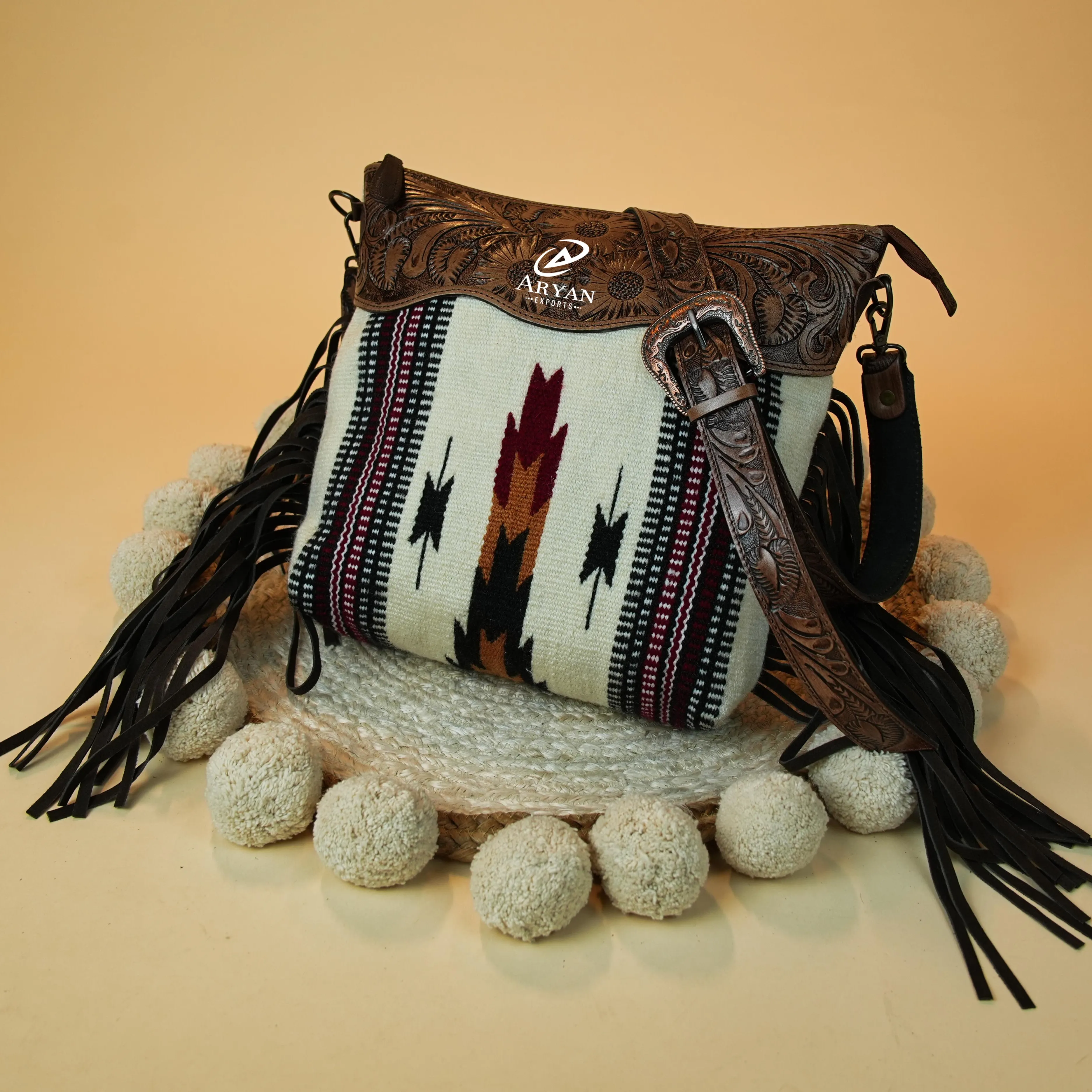 Manta con alforjas estilo occidental, bolso de mano con correa de cuero, bolsa de cabestrillo azteca de alta calidad, bolsa de Manta multicolor Vintage, nuevo