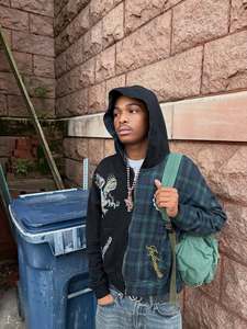 Sweat à capuche zippé à carreaux en flanelle éponge française personnalisée 100% veste à capuche zippée à broderie à carreaux en coton pour hommes femmes - Product Image 4