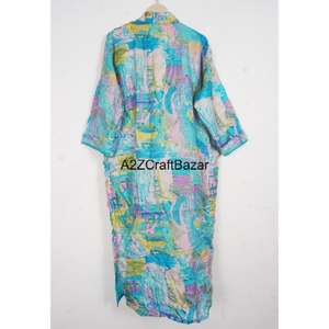 Indian Handmade Knitted <b>Silk</b> <b>Kimono</b> Robe V-Neck Drawstring Closure Patchwork Design Long Sleeves Four-Season Quick Dry Women's - Product Image 5