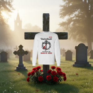 Maglietta Promozionale a Maniche Lunghe: Mai Sottostimate il Potere del Sangue di Gesù - Product Image 3
