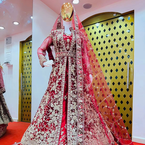 Designer Velvet Lehenga Set with Heavy Stone Shrug, Bridal Dupatta & Belt New Trending Mastani Style Collection - Product Image 1