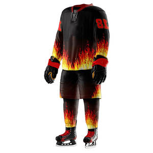 Ensemble de maillots de hockey sur glace personnalisés avec motif flamme, uniforme de jeu d'équipe sublimé, maille respirante, OEM ODM, vente en gros - Product Image 4