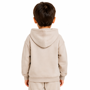 Ensemble de survêtement pour garçons avec sweat à capuche zippé et pantalon cargo beige uni, vêtements de sport décontractés pour enfants - Product Image 6