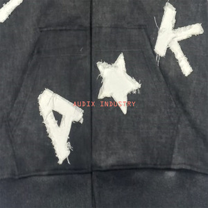 Sweat à capuche zippé avec patch de broderie lavé en détresse personnalisé sweats à capuche en détresse avec broderie d'appliques personnalisées - Product Image 4