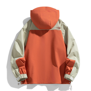 Chaqueta cortavientos de lona con capucha ecológica y logotipo personalizado para hombre, abrigo de gimnasio impermeable y transpirable con cuello levantado, para otoño - Product Image 6