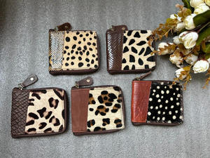 Bolso de mano de piel con estampado Animal para mujer, cartera pequeña de piel auténtica hecha a mano, estilo informal, tarjetero, monedero de cuero - Product Image 3