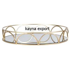 Bandeja de forma redonda de METAL con acabado dorado para decoración, bandeja de METAL de último diseño con acabado único, novedad - Product Image 6