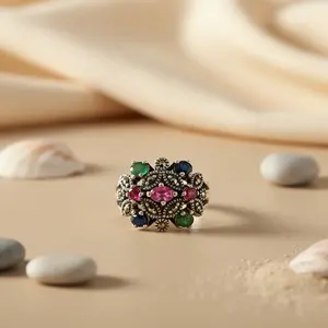 แหวนเงินแท้ 925 ประดับพลอยหลากชนิด ดีไซน์เรขาคณิต สำหรับผู้หญิง เครื่องประดับคุณภาพสูง แหวนพลอยโกเมนทรงเหลี่ยม วัสดุแพลตตินัม แหวนเรียบง่ายสำหรับผู้ชาย - Product Image 3